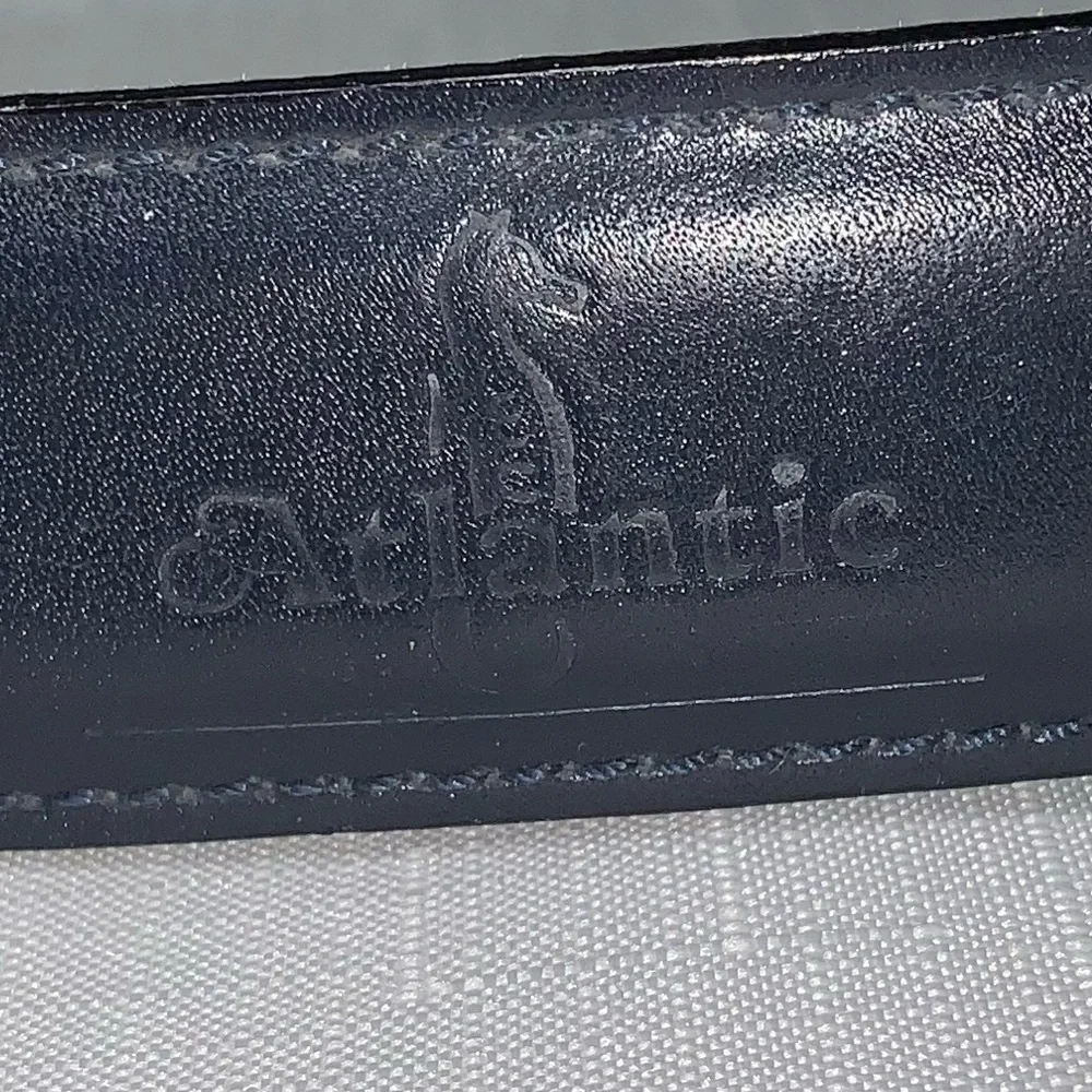 VINTAGE Atlantic Leather Briefcase Crossbody Handbag Navy Blue Attaché Case Luxe